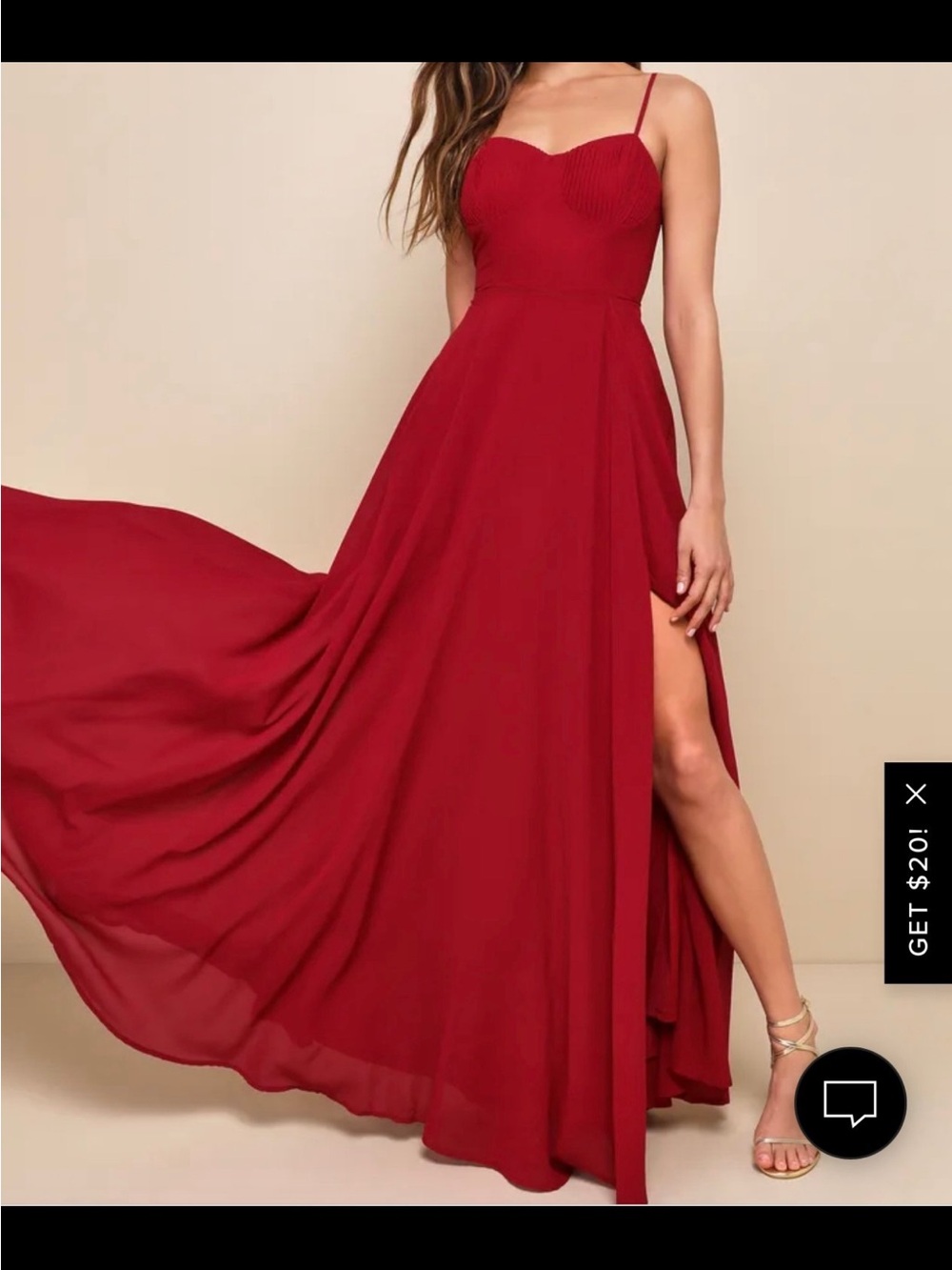 Lulu's Crimson red Spaghetti-Strap Maxi Dress with Side Slit